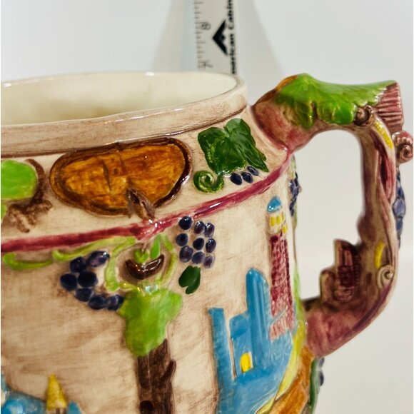 Vtg German Hand-Painted Ceramic Punch bowl SoupTureen Lid Castle Grapes Rhine - Picture 8 of 8